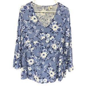 Cato Blue Floral Print Boho Top XL